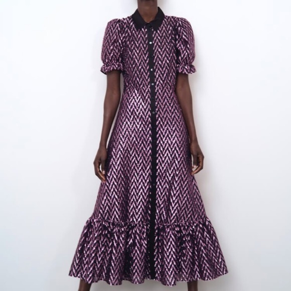 zara metallic thread dress